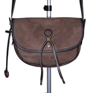London Fog Crossbody Brown Suede Purse Saddle Bag